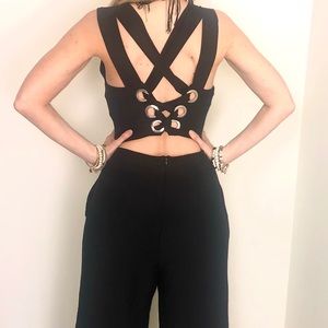 Jumpsuit with Criss Cross Open Back and Wide Legs